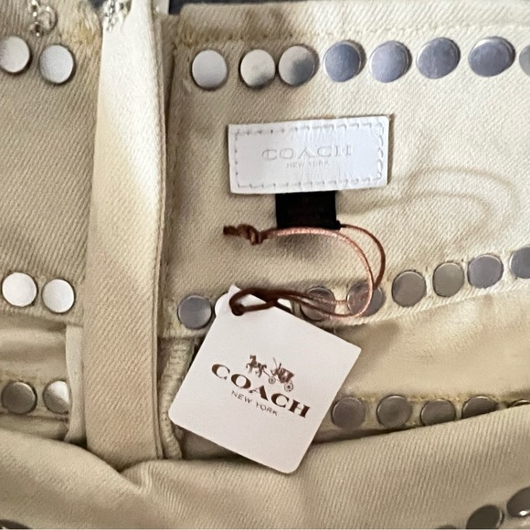 COACH super-chic Coachella Studded Off-white Denim Mini Skirt with pockets - Picture 7 of 9